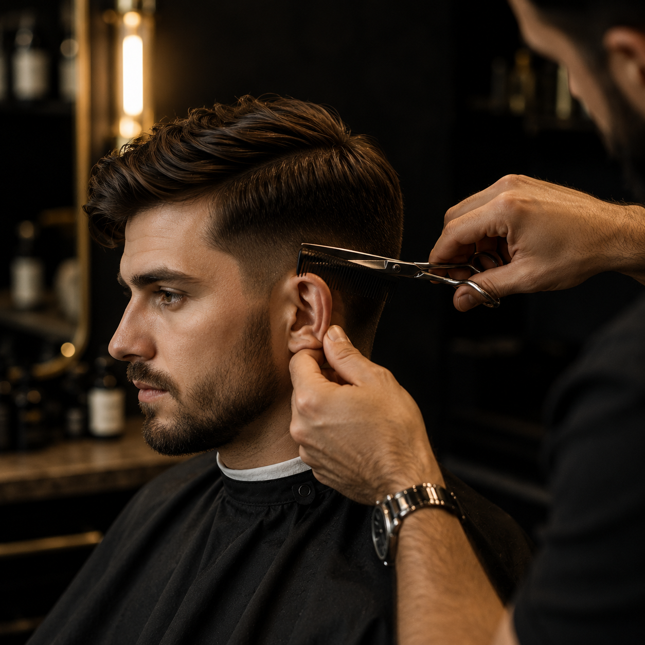 A classic haircut being cut with scissors
