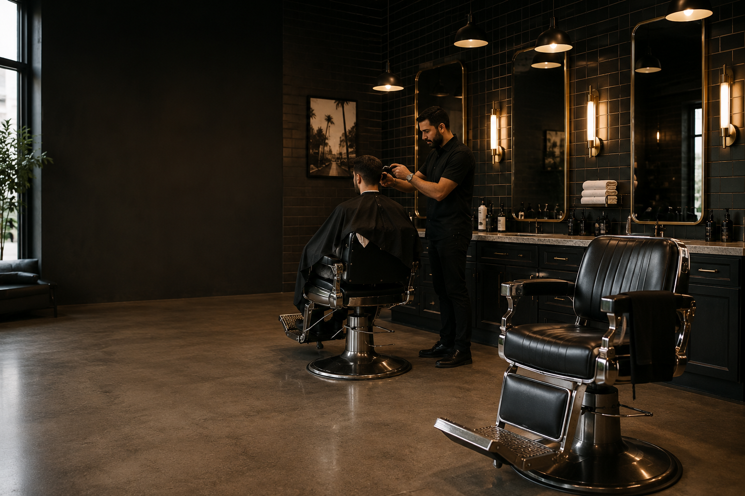A barber at work in the Gloss and Glow studio