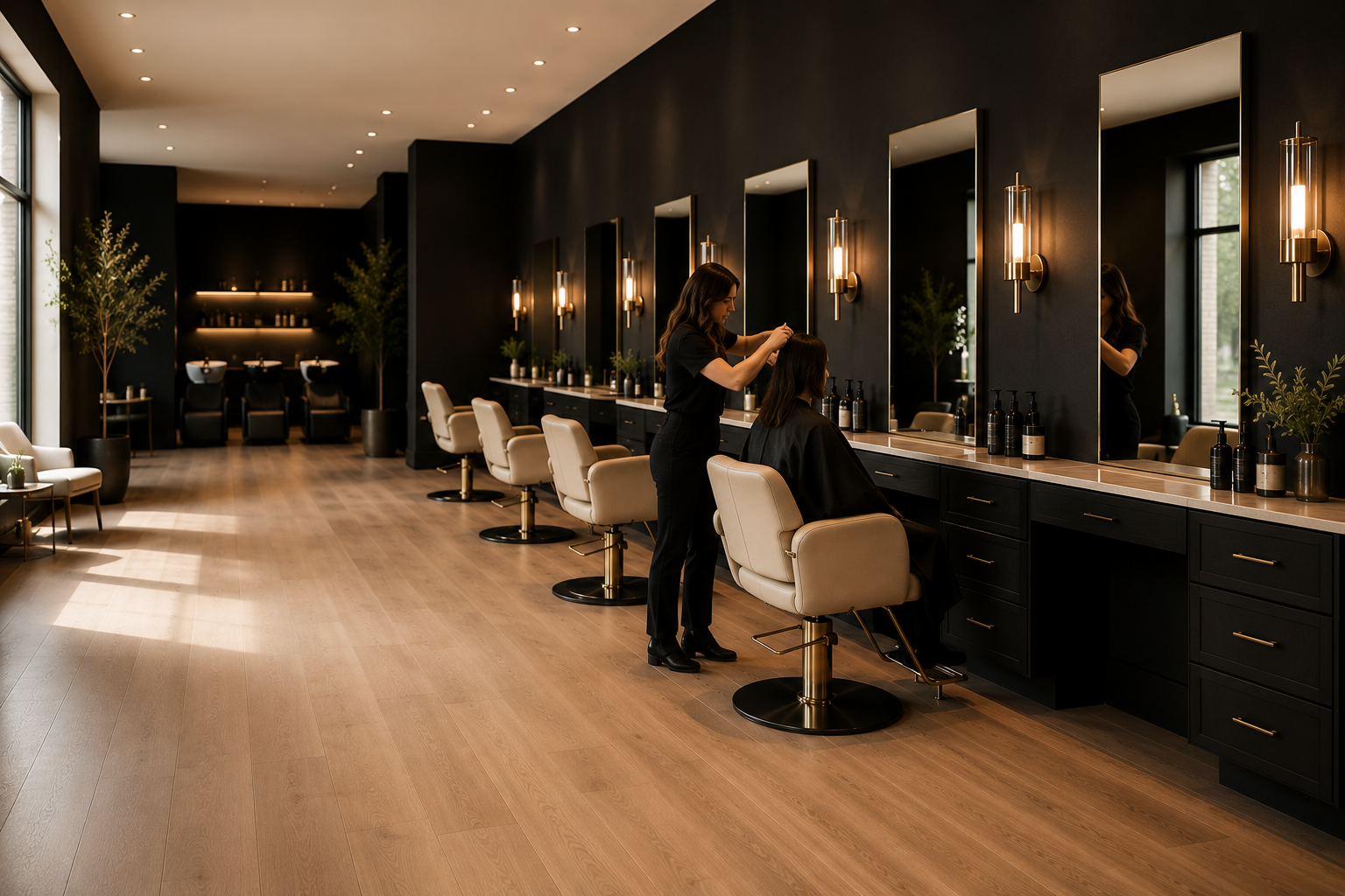 A hair stylist at work in the Gloss and Glow studio