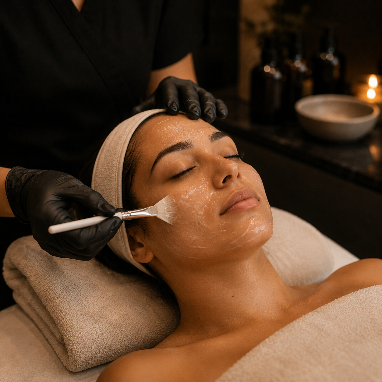 A facial treatment in a calm skincare room